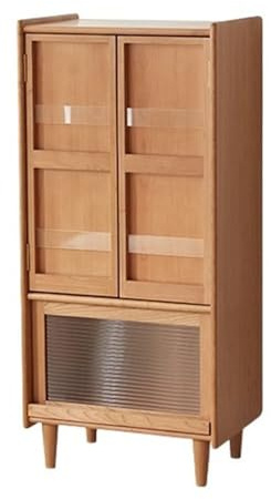 Rustikaler massiver Kirschbaum-Aufbewahrungsschrank – freistehender Ecktisch mit Vintage-Glastüren & Zeitschriftenständer, stilvolle Sideboard-Kommode für Heimdekoration