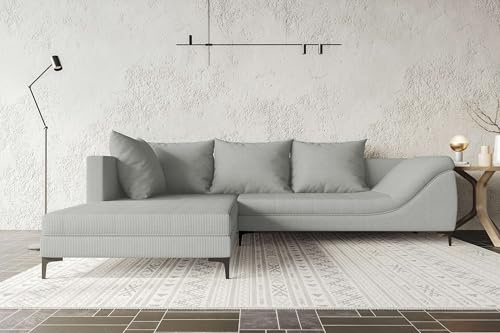 99rooms Loni Ecksofa Polsterecke Eckcouch Cordstoff POSO Hellgrau Ottomane Links
