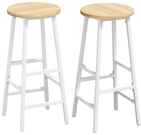 YOUDENOVA Barhocker 2er Set, Küchenhocker Holz mit Metallgestell, stabil & platzsparend, Barstuhl mit Fußstütze, 71 cm Hoch, Industrial Stil, für Küche, Bartheke, Esszimmer, Hell Eiche+ Weiß