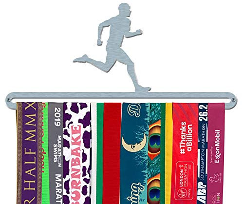 Männlicher Läufer Medaillenanzeige Edelstahl. Hergestellt in Großbritannien.