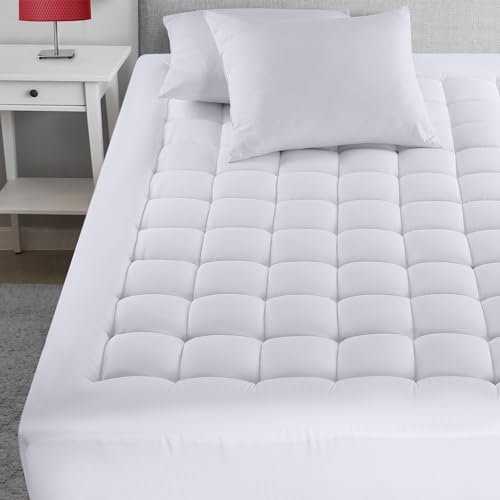 Utopia Bedding Twin XL Matratzenauflage, gesteppter Premium-Matratzenschoner, tiefer Taschenbezug, dehnbar bis zu 40,6 cm, Flauschige Kissenauflage (99 x 203,2 cm, Weiß)