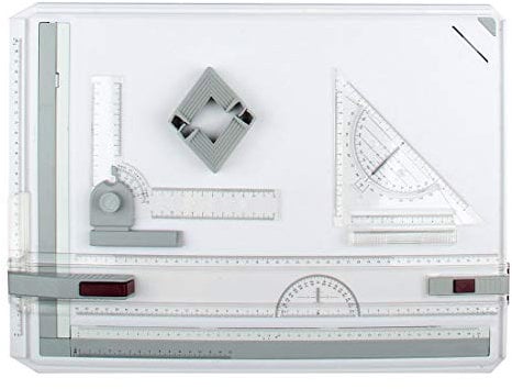 Queiting A3 Drawing Board, Adjustable Angle Drafting Table with Protractor, Paper Locator, Sliding Ruler, Anti-Slip Support Legs, 51X37CM