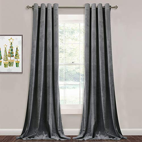 StangH Velvet Curtains 120 inches Long - Sunlight Blocking Grey Curtains for Living Room Large Window Covering Elegant Decor Privacy Panel Drapes for French Door, W52 x L120, 2 Panels