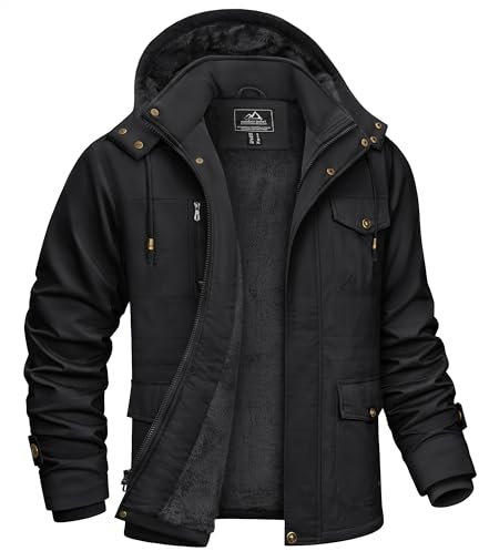 KEFITEVD Herren Winterparka Warme Winterjacke mit Abnehmbare Kapuze Gefüttert Parka Jacke Winter Jacket Baumwolle Übergangsjacke mit Innenfleece Militär Jacke Schwarz XL (Etikett: 5XL)