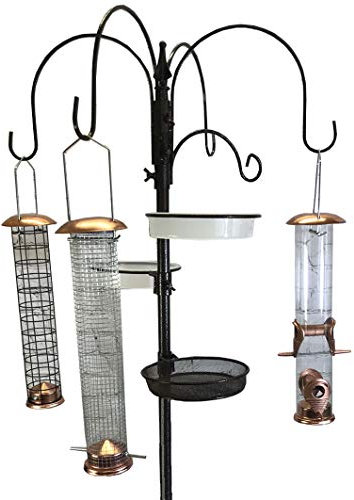 Selections Deluxe Complete Metal Bird Feeding Station with Large Copper Feeders, 2 Water Dishes and Stabilizer Stand