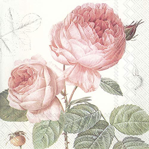 20 Servietten Einzelne Rosen rosa | Blumen | Vintage 33x33cm