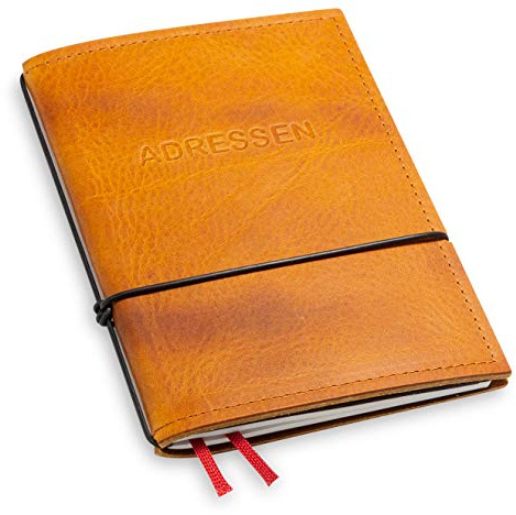 A6 und 9 mm dünn! Revolutionäres, kleines X17-Adressbuch ! Belgisches Leder braun cognac, Innen: 1 Adressheft und einem Lesezeichenband, austauschbar=nachhaltig! Made in Germany, 17 Jahre Garantie*