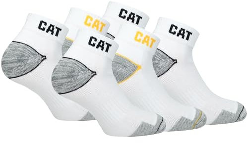 CAT Caterpillar Calze da Lavoro Uomo 6 PAIA Corte alla Caviglia Antinfortunistiche Rinforzate su Tallone e Punta con Trama Rinforzata Filati di Ottima Qualità in Cotone (43-46, Bianco)