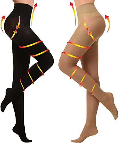 YISEMEYA Medizinische Kompressionsstrümpfe Damen Lang, 20-30 mmHg Stützstrümpfe, Undurchsichtig Zehenwickel Kompressionsstrumpfhose Klasse Unterstützung für Krampfadern, Ödeme (2 Paar)