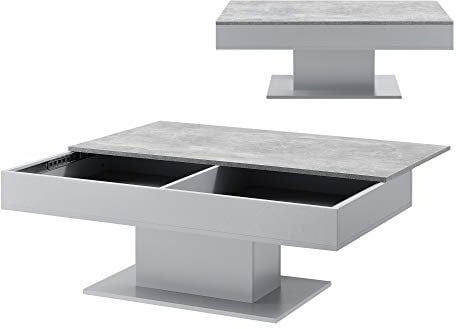 [en.casa] Couchtisch Lünen Wohnzimmertisch mit Stauraum Truhentisch Sofatisch mit ausziehbarer Tischplatte rechteckig 2 Staufächer 40 x 110 x 60 cm Betonoptik/Grau