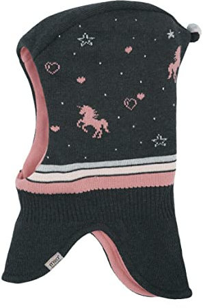maximo Mini Mädchen Schlupfmütze, Einhornmuster, Dunkelgrau, Mütze