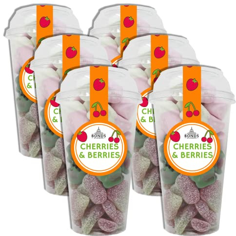 Bonds of London Cherries and Berries Pick 'N' Mix Sweet Cups, Retro Chewy Sweets, 310 g (Pack of 6)
