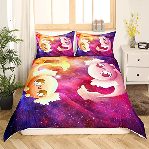 Kawaii Axolotl Bettwäsche Set 135x200 Galaxy Tröster Abdeckung Für Kinder Mädchen Jungen Niedlichen Tier Fisch Bettbezug Schlafzimmer Dekor Tierwelt Sternenhimmel Tagesdecke Mit 1 Kissenbezug