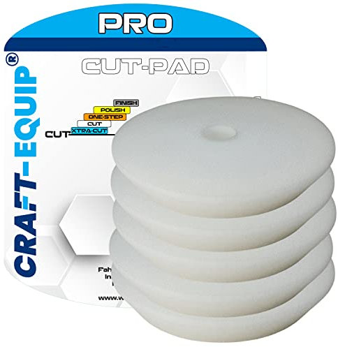 5er Sparpack Craft-Equip PRO Polierschwamm Polierpad mit Klettverschluss Made IN EU (5er Sparpack 150mm DA Polierschwamm Cut Weiss)