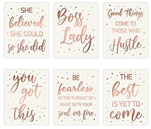 Haooryx 6 Stück Boss Lady Wall Art Rose Gold inspirierendes Zitat Karton Kunstdruck-Set Büro Dekor Set Minimalistische Mädchen Kunstdruck-Poster für Mädchen Frauen Schlafzimmer Schlafzimmer Studie
