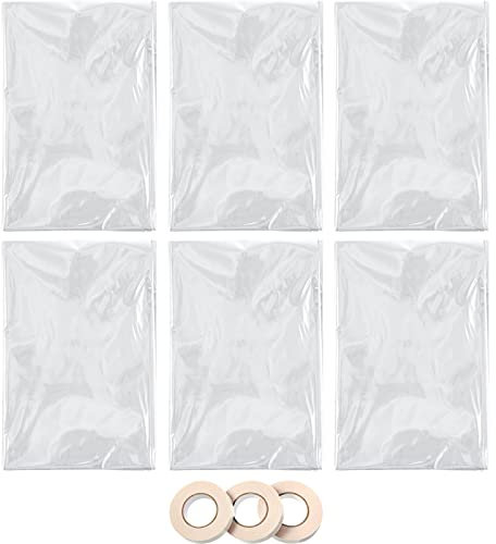 Nuanchu 47.2 x 125.98 Inch Window Shrink Wrap Insulation with Double Sided Interior Replacement Tapes, Plastic Window Insulation Window Winterizing Kit for Winter Home Ventilation Windows(6 Pieces)