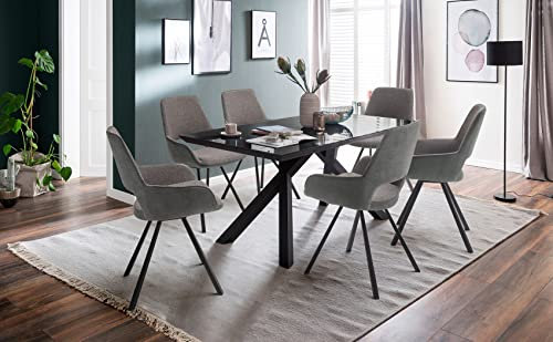 expendio Essgruppe Elvis Glas anthrazit 180x75x95 cm + Drehsessel Petra 2 Flachgewebe Melange Tischgruppe Esszimmer, Anzahl Stühle:mit 4 Stühlen