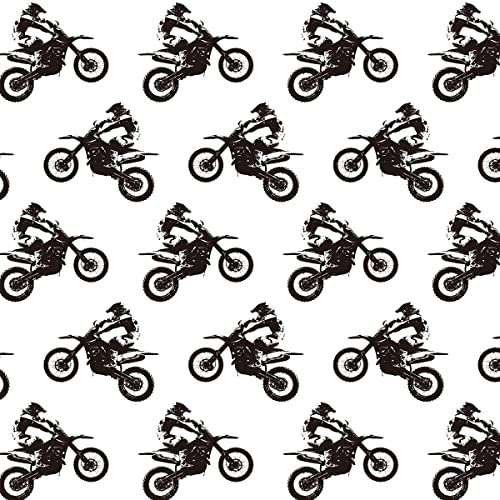 Loussiesd Motocross Fahrer Polsterstoff für Stühle,Outdoor Stoff zum Thema Extremsport,Meterware,Dirt Bike Motorrad Dekorationsstoff für Polster und Heimwerkerprojekte,92x160cm,Schwarz Weiß