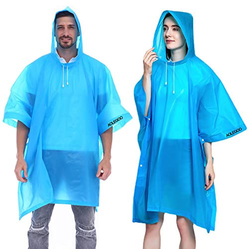 2 Stück Regenponcho, EVA Wiederverwendbarer Tragbarer Unisex-Regencape für Survive, Fahrrad, Wandern, Camping, Angeln, Konzert, Stadion, Festival (Blau)