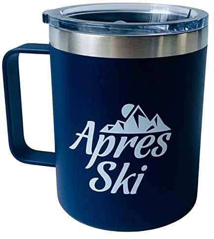 Apres Ski Travel Mug for Skiers - Leak Proof Insulated Coffee Mug with Handle & Lid - Gift for Skiers