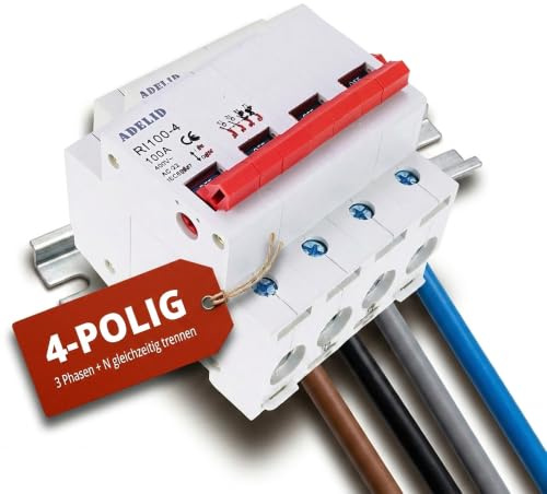 Interrupteur principal, disjoncteur, sectionneur, 4 pôles 63 A 400 V CA, montage sur rail DIN