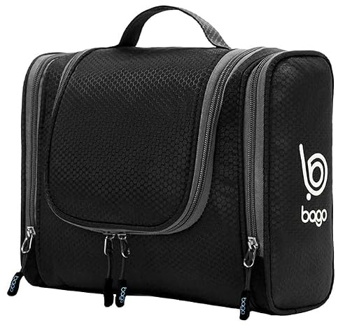 Bago Travel Toiletry Bag for Women and Men X-Large Waterproof Hanging Large Toiletry Bag for Bathroom and Bag for Toiletries Organizer - Makeup Bag (Black)