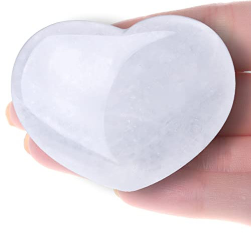 XIANNVXI Groß Bergkristall Stein Herz 45mm Kristalle Liebe Kristall Klarer Quarz Palm Stone Reiki Kristall Edelsteine Valentinstag Geschenke für Sie Sorge Steine