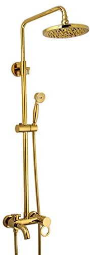 DERBUT Duscharmatur Regenduschkopf mit Handbrause, polnisch, goldfarbenes Badezimmer-Duschkombinationsset, Wandhalterung