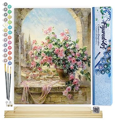 Figured'Art Malen Nach Zahlen Erwachsene Mit Rahmen Schöner Blumenstrauß 2 - Paint by Numbers Basteln DIY Bastelset 40x50cm Mit Keilrahmen (nicht gespannt)