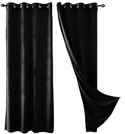 JRUI Tenda Isolante Termica, Morbide Velluto Tenda Oscurante Finestra 2 Pezzi 140x135cm (LXA) nero Tende per Interni Tende Modernetende Pesanti, Tenda Opaca, Tende Fonoassorbenti, con Occhielli