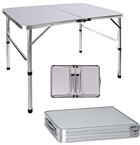 Klapptisch Aluminium Fold-in-Half Tisch Verstellbare Höhe, Leichtgewicht Camping Tisch mit abnehmbaren verlängerten Beinen, fürCamping, Picknick, Garten, Strand (90cm x 60cm)