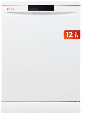 EVVO Lavavajillas Ancho 60 cm, Capacidad para 12 Cubiertos, Programa de Media Carga, Ahorro con el Programa ECO, 5 Programas, Bandeja Superior Ajustable, Panel Oculto, Modelo: D1 Acabado: Blanco
