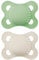 MAM Original Succhietto 2-6 Mesi (Set da 2), Ciuccio MAM 2-6 mesi con tettarella ortodontica in caucciù, Kit da 2 accessori neonato con pratico porta ciuccio sterilizzatore, Verde/Neutro