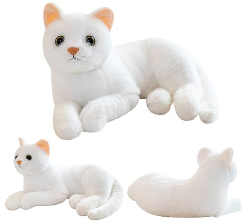 Katze Kuscheltier, Simulations Katzen Puppe 30cm Plüsch Katze Plüsch Puppen Kuschelig Niedlich Begleiter Puppe für Frauen Männer Film Fans Liebhaber, Geschenkideen für Kinder Weiß