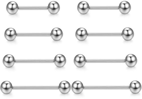 CASSIECA 8Pcs 14G Zungenpiercing Brustwarzenpiercing Nippelpiercing für Frauen Zungenpiercing Brustwarzen Piercing Chirurgenstahl Nippelpiercing 12/14/16/18mm Stablänge Barbells Body Piercing