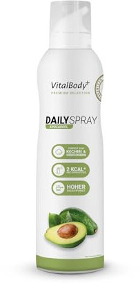 VitalBody+ DailySpray Avocadoöl, 800 Portionen, 2 kcal Spray zum Braten, Grillen & Verfeinern, für gesundes Kochen, Non-Stick cooking spray mit Avocadoöl