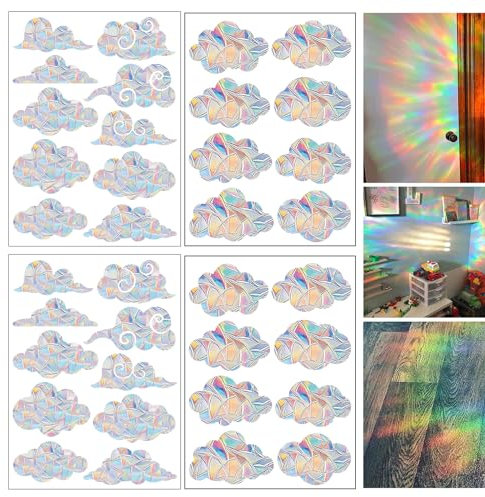 Rainbow Window Clings 3D Dekorative, 28 Aufkleber Wolkenform Prisma-Fensteraufkleber für Vogelschläge, Rainbow Sticker Window, Vogelschutz für Glasscheiben für Küche Esszimmer Schlafzimmer