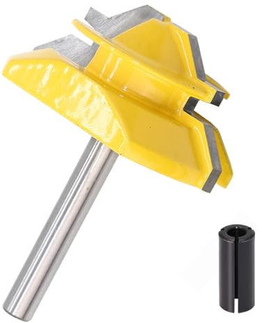 45 Degree Lock Miter Router Bit, 1/4 Inch Shank, with Router Collet Reduction Sleeve Tool for Woodworking Create Lock Miter Joint, 3/4” Cutting Height (1/4 inch Shank, 3/4” Cutting Height)