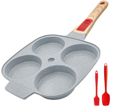RANX INGST Poêle à Pancakes en Céramique, Poêle à 4 Emplacements Antiadhésive avec Poignée Amovible pour Tous Feux Dont Induction - Bleu