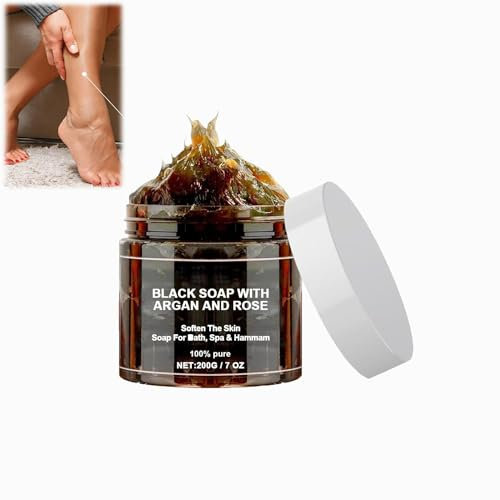 Schwarze Seife mit Argan und Rose, Zawina Morocco Black Beldi Soap, schwarze Seife, Körperpeeling, schwarze Seife mit Argan und Rose Beldi, rein und natürlich, reinigend (1Pcs)