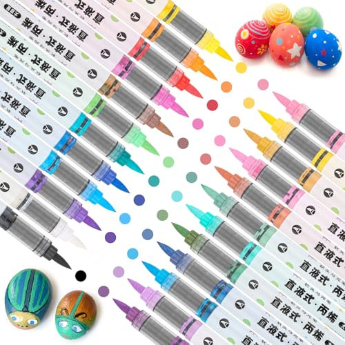 TWOHANDS 24 Colors Acrylic Paint Pens, Large Capacity Ink Acrylic Markers for Rock Painting Ceramics Glass Wood, Water-based Art Marker Pens with 1-5MM Flexible Brush Tip, 21717