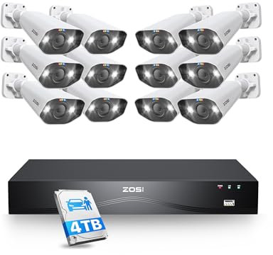 ZOSI 32CH 4K PoE Überwachungskamera Set mit 2-Wege-Audio, 12x 8MP PoE IP Außenkameras und 4TB HDD NVR, AI Personen und Fahrzeugerkennung, Spotlight Alarm, Nachtsicht in Farbe