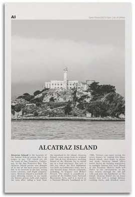 Alcatraz Island Print Schwarz und Weiß, Alcatraz Island Wandkunst, Alcatraz Island Poster, Alcatraz Island Foto, Alcatraz Island Wanddekoration, Poster, dekorative Malerei, Leinwand, Wandposter und