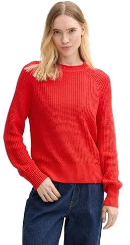 TOM TAILOR Denim Damen Basic Strickpullover mit Raglan-Ärmeln,13745 - Scarlet Red, M