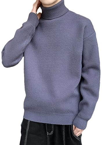 Maglioni a collo alto da uomo pullover lavorati a maglia allentati pullover casual lavorati a maglia, Viola Grigio 9, M
