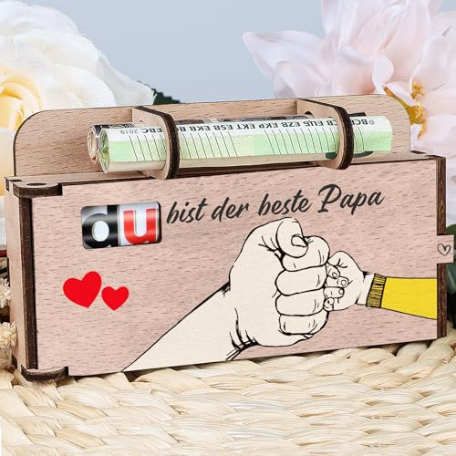 TUZELIYA Papa Geschenk - Du bist der Beste Papa - Geschenke für Papa - Holz Geschenkbox für Schokolade Duplo - Geschenke für Papa zum Geburtstag - Enthält kein Duplo