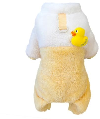 Izefia Dog Sweater Clothes Fleece Woolen Winter Warm Sweat Shirt 4 Legs Jumpsuit Pajamas Cute Yellow Duck Sweater for Small Dog Medium Cat Yellow XL