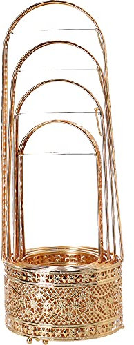 Luna Orientalischer Edelstahl Kohlekorb 4er Set, Kohlekorb Grill, Kohlekörbe, Kohlebehälter, Holzkohlekörbe, Kohleschale mit Sicherheitsgriff, Hitzebeständig - Gold Set - Rund