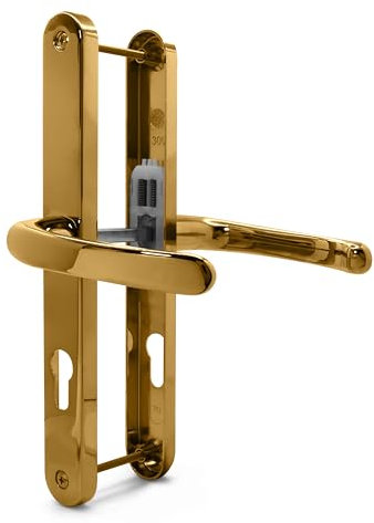 TSS UPVC Door Handles Set - Lever/Lever - 70mm PZ (Centres) - 240mm Screw to Screw - Backplate 270mm X 32mm - UPVC Door Handle - Replacement UPVC Door Handles - PVC Door Handle (Polished Brass)