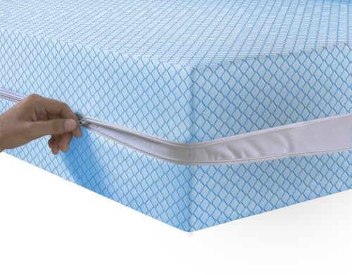 Coprimaterasso con cerniera, copertura completa, anti cimici da letto, con cerniera, profondità 30 cm, ipoallergenico, con doppia chiusura laterale con cerniera (blu, singolo)